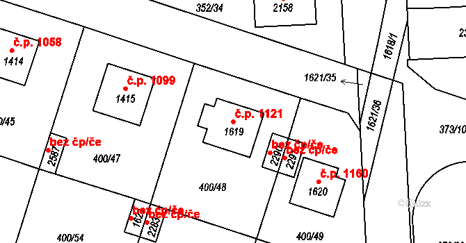 Milevsko 1121 na parcele st. 1619 v KÚ Milevsko, Katastrální mapa