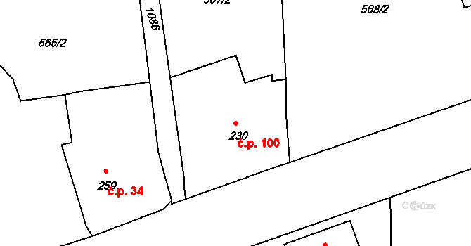 Dolní Kamenice 100, Česká Kamenice na parcele st. 230 v KÚ Dolní Kamenice, Katastrální mapa