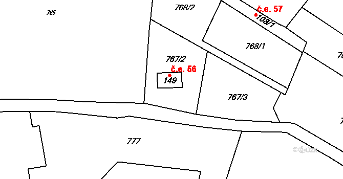Kokořínský Důl 56, Kokořín na parcele st. 149 v KÚ Kokořín, Katastrální mapa
