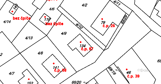 Míčov 67, Míčov-Sušice na parcele st. 134 v KÚ Míčov, Katastrální mapa