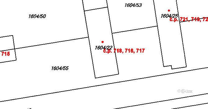 Pražské Předměstí 716,717,718, Jaroměř na parcele st. 1604/22 v KÚ Jaroměř, Katastrální mapa