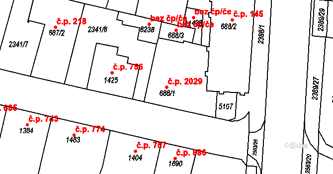 Zelené Předměstí 2029, Pardubice na parcele st. 688/1 v KÚ Pardubice, Katastrální mapa
