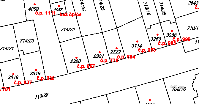 Bílé Předměstí 778, Pardubice na parcele st. 2321 v KÚ Pardubice, Katastrální mapa