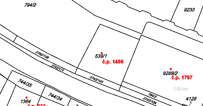 Bílé Předměstí 1456, Pardubice na parcele st. 539/1 v KÚ Pardubice, Katastrální mapa