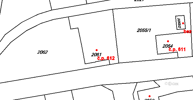 Bludov 612 na parcele st. 2061 v KÚ Bludov, Katastrální mapa