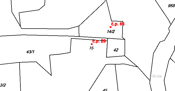 Nedvězí 28, Rohle na parcele st. 15 v KÚ Nedvězí u Zábřeha, Katastrální mapa