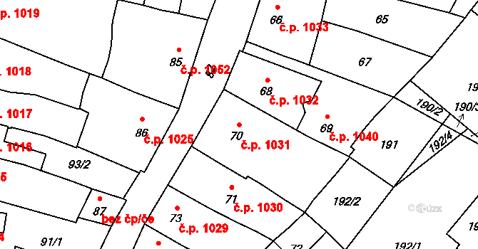 Mohelnice 1031 na parcele st. 70 v KÚ Mohelnice, Katastrální mapa