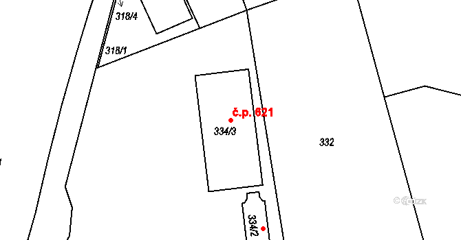 Příbor 621 na parcele st. 334/3 v KÚ Příbor, Katastrální mapa