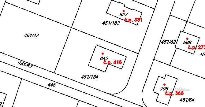 Horoušánky 416, Horoušany na parcele st. 642 v KÚ Horoušany, Katastrální mapa