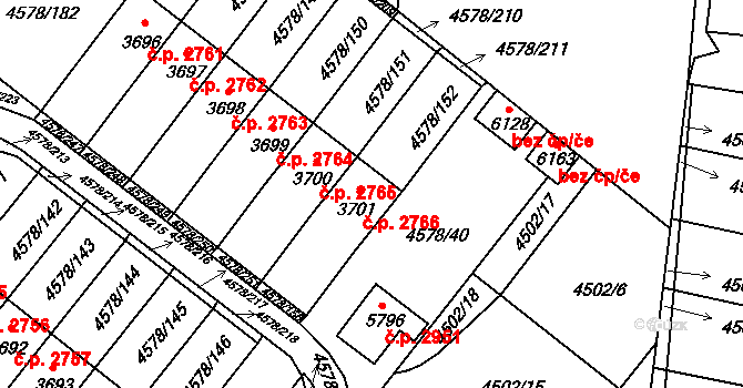 Žatec 2766 na parcele st. 3701 v KÚ Žatec, Katastrální mapa