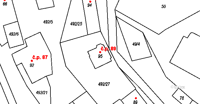 Šlapanov 89 na parcele st. 95 v KÚ Šlapanov, Katastrální mapa