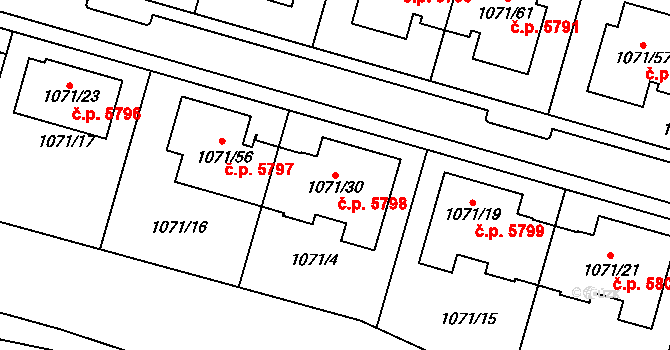 Jihlava 5798 na parcele st. 1071/30 v KÚ Jihlava, Katastrální mapa