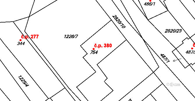 Vrbice 380 na parcele st. 754 v KÚ Vrbice u Velkých Pavlovic, Katastrální mapa
