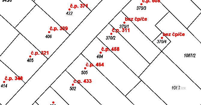 Kvasice 458 na parcele st. 484 v KÚ Kvasice, Katastrální mapa