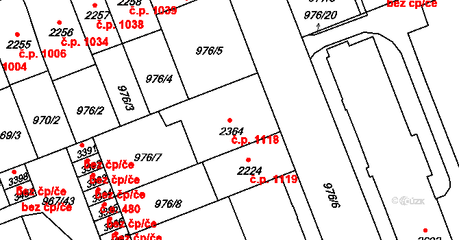 Kroměříž 1118 na parcele st. 2364 v KÚ Kroměříž, Katastrální mapa