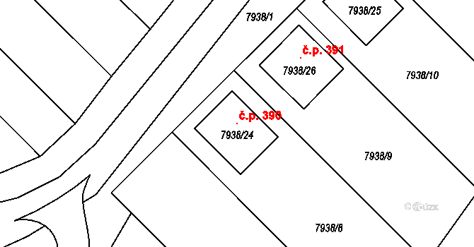 Lovčice 390 na parcele st. 7938/24 v KÚ Lovčice u Kyjova, Katastrální mapa