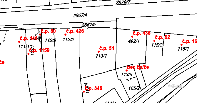 Bystřice pod Hostýnem 51 na parcele st. 113/1 v KÚ Bystřice pod Hostýnem, Katastrální mapa
