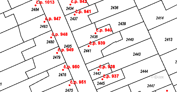 Holešov 939 na parcele st. 2441 v KÚ Holešov, Katastrální mapa