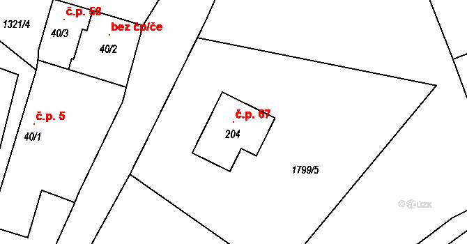 Velechvín 67, Lišov na parcele st. 204 v KÚ Velechvín, Katastrální mapa