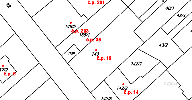 Přerov VIII-Henčlov 15, Přerov na parcele st. 143 v KÚ Henčlov, Katastrální mapa