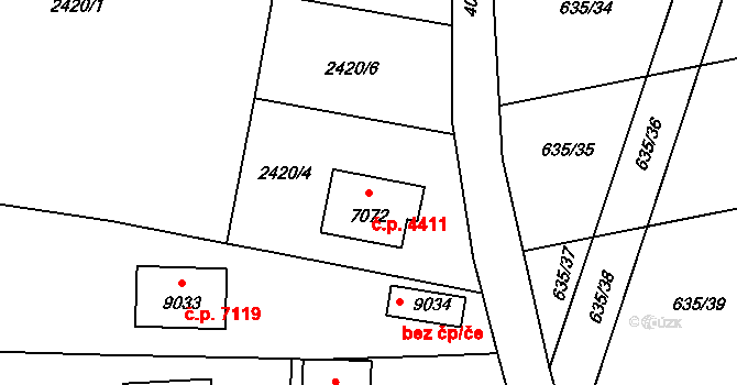 Zlín 4411 na parcele st. 7072 v KÚ Zlín, Katastrální mapa