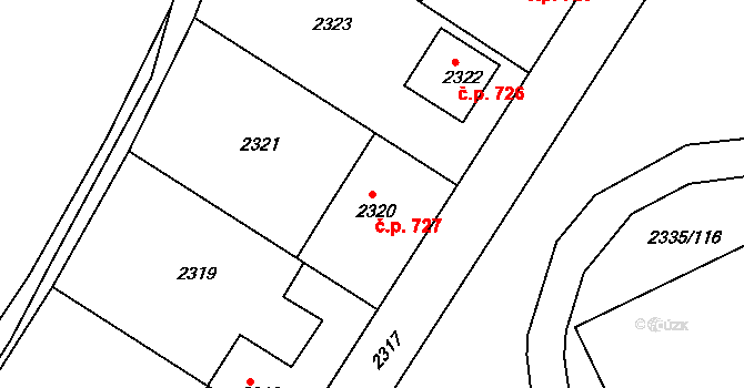 Zruč nad Sázavou 727 na parcele st. 2320 v KÚ Zruč nad Sázavou, Katastrální mapa