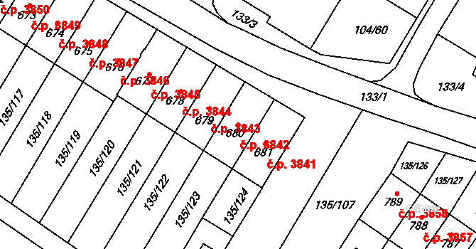 Jihlava 3842 na parcele st. 680 v KÚ Bedřichov u Jihlavy, Katastrální mapa