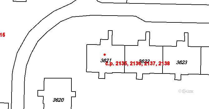 Nymburk 2135,2136,2137,2138 na parcele st. 3621 v KÚ Nymburk, Katastrální mapa