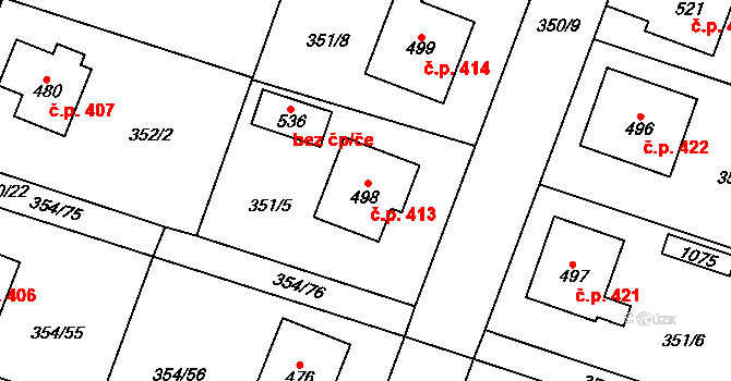 Rožďalovice 413 na parcele st. 498 v KÚ Rožďalovice, Katastrální mapa