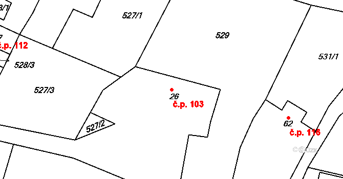 Skalsko 103, Pohoří na parcele st. 26 v KÚ Pohoří u Prahy, Katastrální mapa