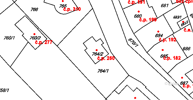 Omice 250 na parcele st. 764/2 v KÚ Omice, Katastrální mapa