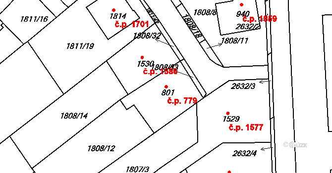 Tišnov 779 na parcele st. 801 v KÚ Tišnov, Katastrální mapa