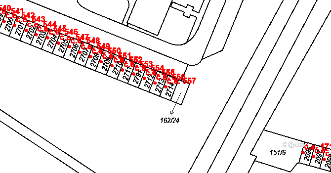 Kyjov 557 na parcele st. 2714 v KÚ Kyjov, Katastrální mapa