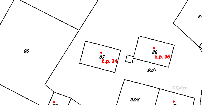 Krásné Loučky 34, Krnov na parcele st. 87 v KÚ Krásné Loučky, Katastrální mapa