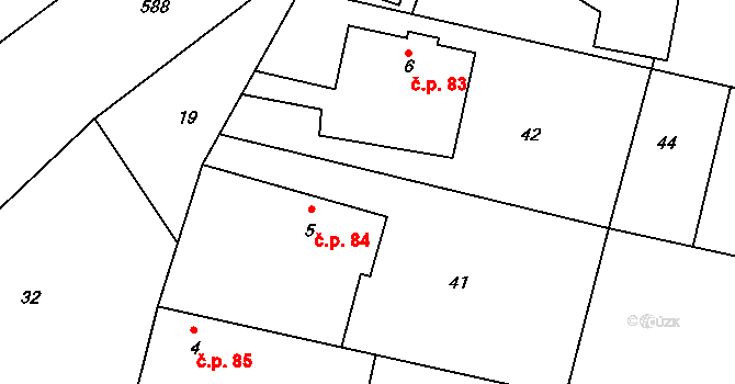 Rudíkovy 84, Třemešná na parcele st. 5 v KÚ Rudíkovy, Katastrální mapa