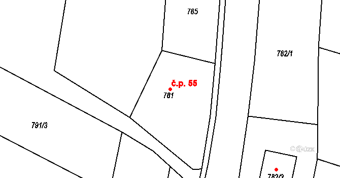 Krmelín 55 na parcele st. 781 v KÚ Krmelín, Katastrální mapa