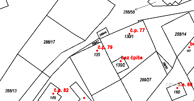 Doubravčice 79 na parcele st. 135 v KÚ Doubravčice, Katastrální mapa