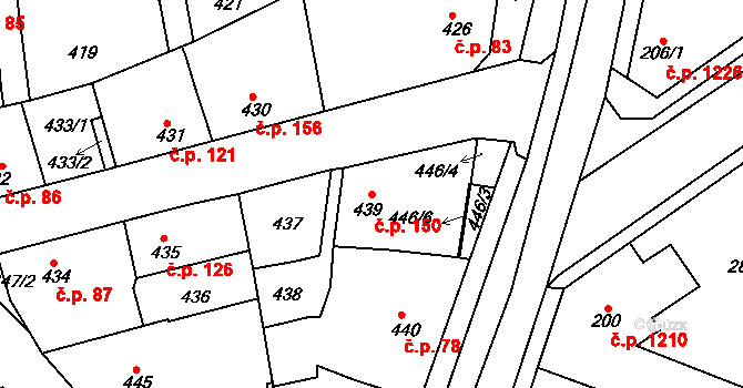 Švermov 150, Kladno na parcele st. 439 v KÚ Motyčín, Katastrální mapa