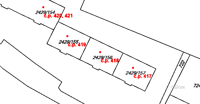 Dačice V 418, Dačice na parcele st. 2429/156 v KÚ Dačice, Katastrální mapa