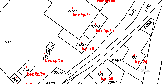 Loukov 18, Háje nad Jizerou na parcele st. 215/3 v KÚ Rybnice, Katastrální mapa