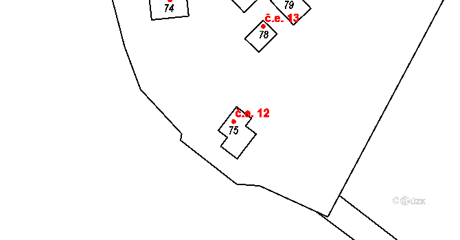 Dolní Kramolín 12, Chodová Planá na parcele st. 75 v KÚ Dolní Kramolín, Katastrální mapa