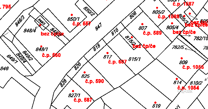 Tachov 607 na parcele st. 817 v KÚ Tachov, Katastrální mapa