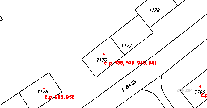 Stříbro 938,939,940,941 na parcele st. 1176 v KÚ Stříbro, Katastrální mapa