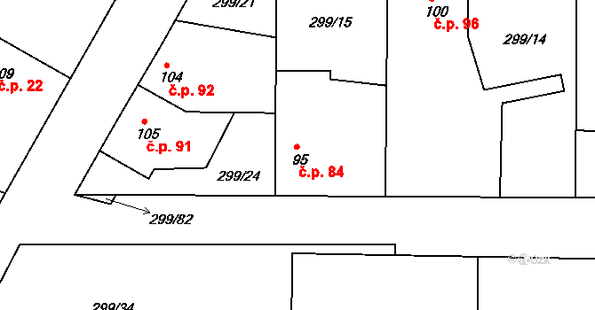 Nové Město 84 na parcele st. 95 v KÚ Nové Město nad Cidlinou, Katastrální mapa