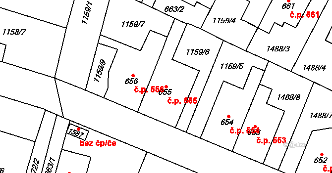 Třebechovice pod Orebem 555 na parcele st. 655 v KÚ Třebechovice pod Orebem, Katastrální mapa
