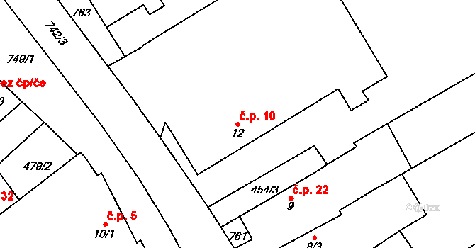 Krakořice 10, Šternberk na parcele st. 12 v KÚ Krakořice, Katastrální mapa