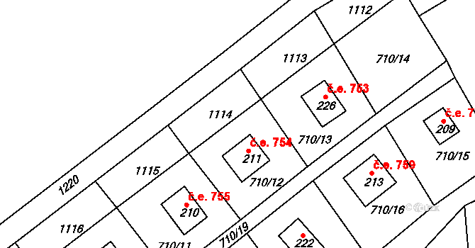 Dalov 754, Šternberk na parcele st. 211 v KÚ Dalov, Katastrální mapa