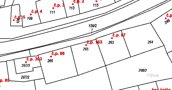 Grygov 103 na parcele st. 265 v KÚ Grygov, Katastrální mapa