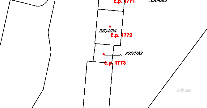 Roudnice nad Labem 1773 na parcele st. 3204/33 v KÚ Roudnice nad Labem, Katastrální mapa