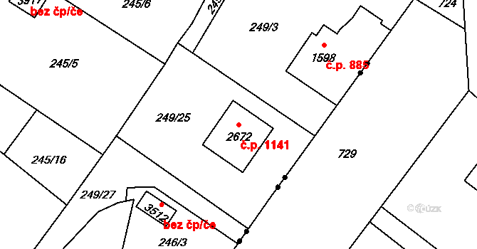 Rožnov pod Radhoštěm 1141 na parcele st. 2672 v KÚ Rožnov pod Radhoštěm, Katastrální mapa